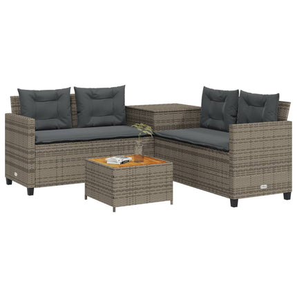 havesofa med bord og hynder L-formet polyrattan grå