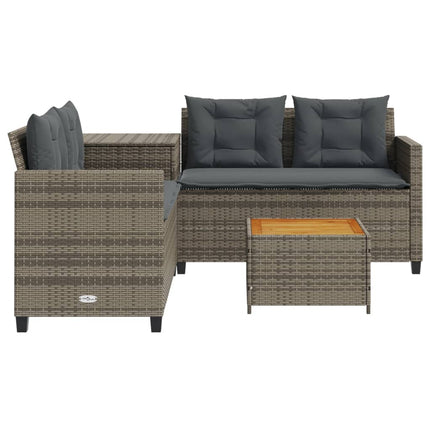 havesofa med bord og hynder L-formet polyrattan grå