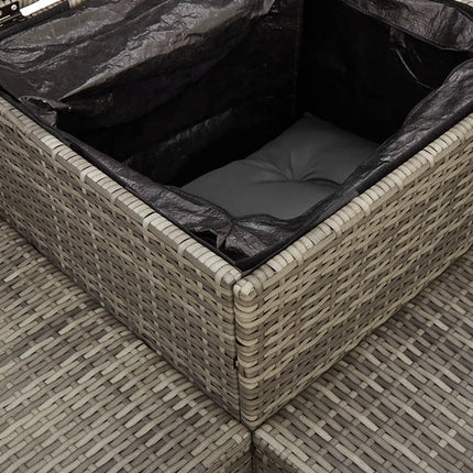 havesofa med bord og hynder L-formet polyrattan grå