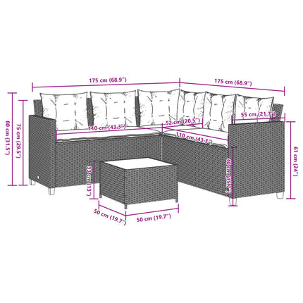 havesofa med bord og hynder L-formet polyrattan sort