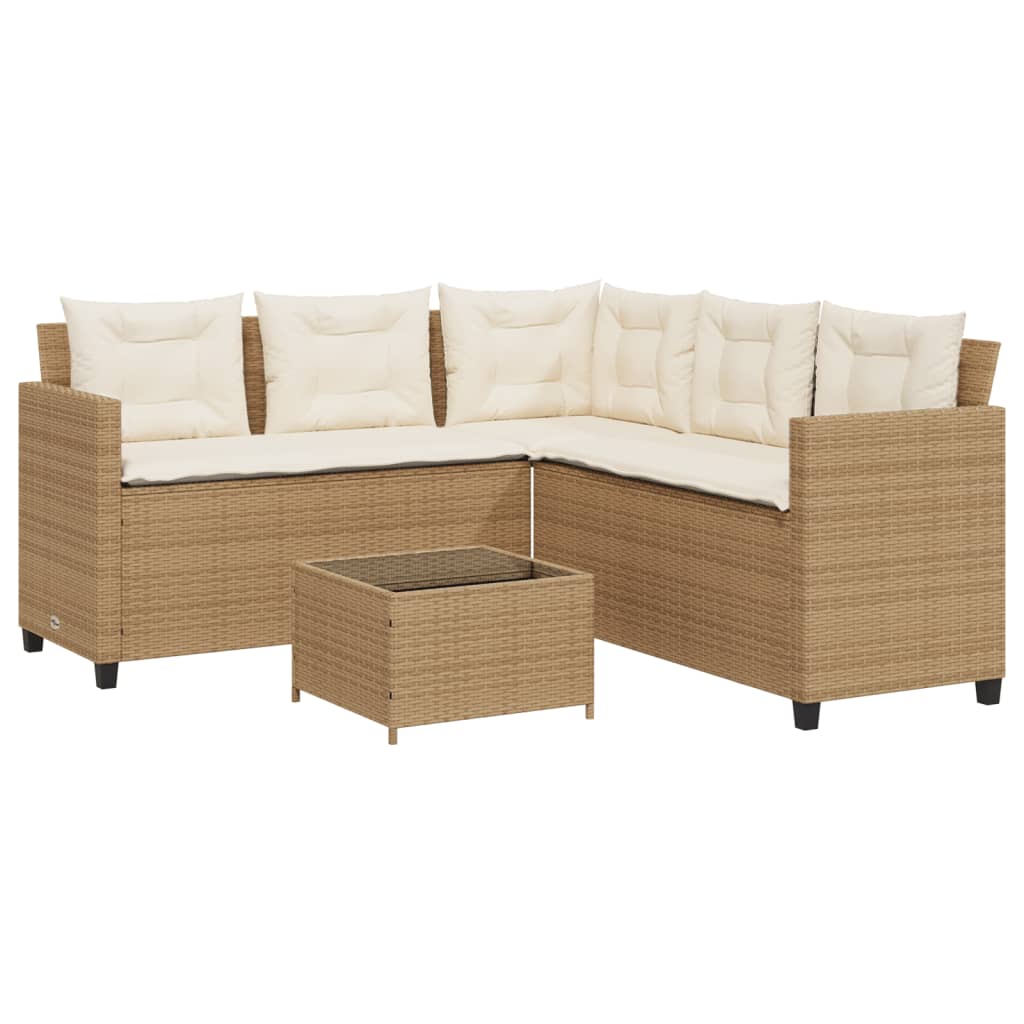 havesofa med bord og hynder L-formet polyrattan beige