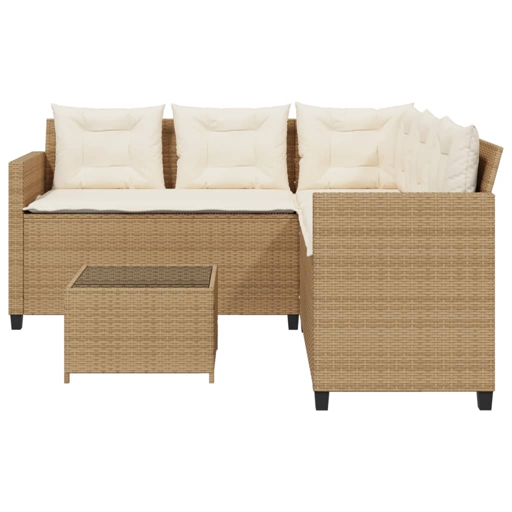 havesofa med bord og hynder L-formet polyrattan beige