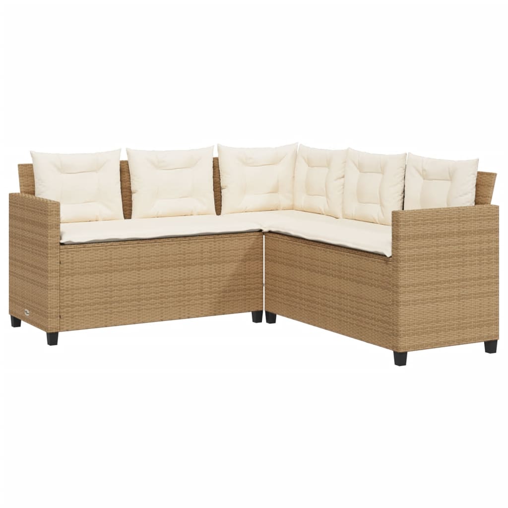 havesofa med bord og hynder L-formet polyrattan beige
