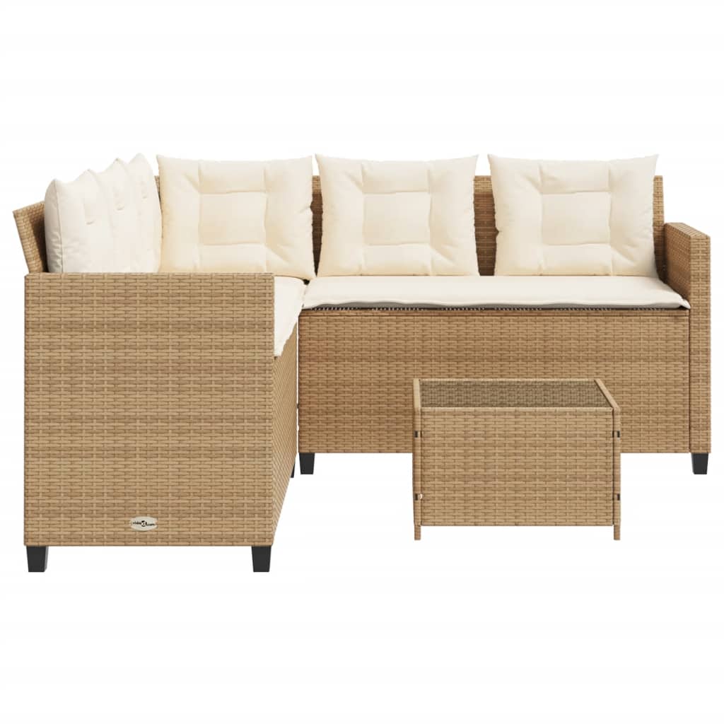 havesofa med bord og hynder L-formet polyrattan beige