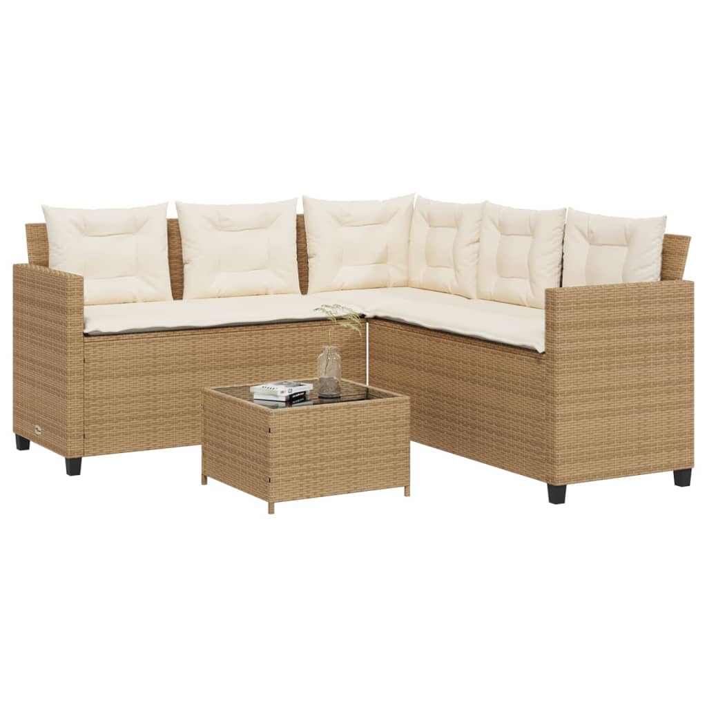 havesofa med bord og hynder L-formet polyrattan beige
