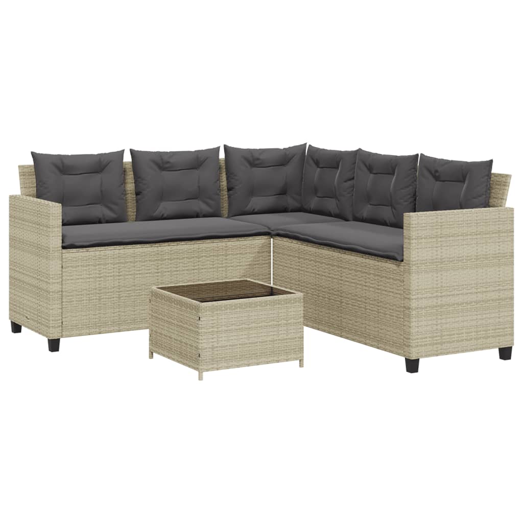 havesofa med bord og hynder L-formet polyrattan lysegrå