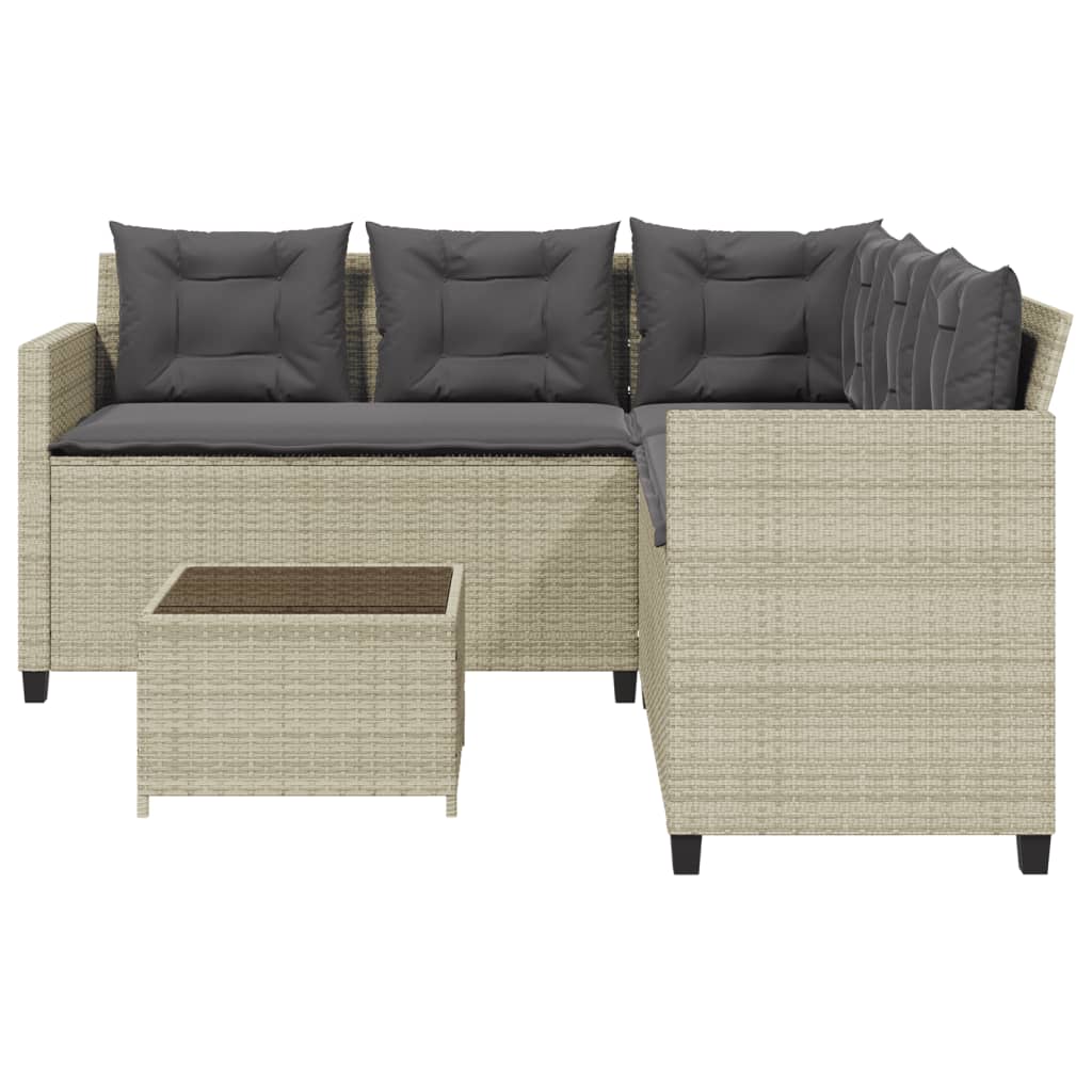 havesofa med bord og hynder L-formet polyrattan lysegrå