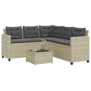 havesofa med bord og hynder L-formet polyrattan lysegrå