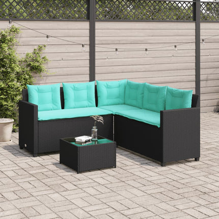 havesofa med bord og hynder L-formet sort polyrattan