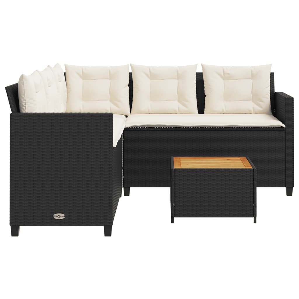 havesofa med bord og hynder L-formet polyrattan sort
