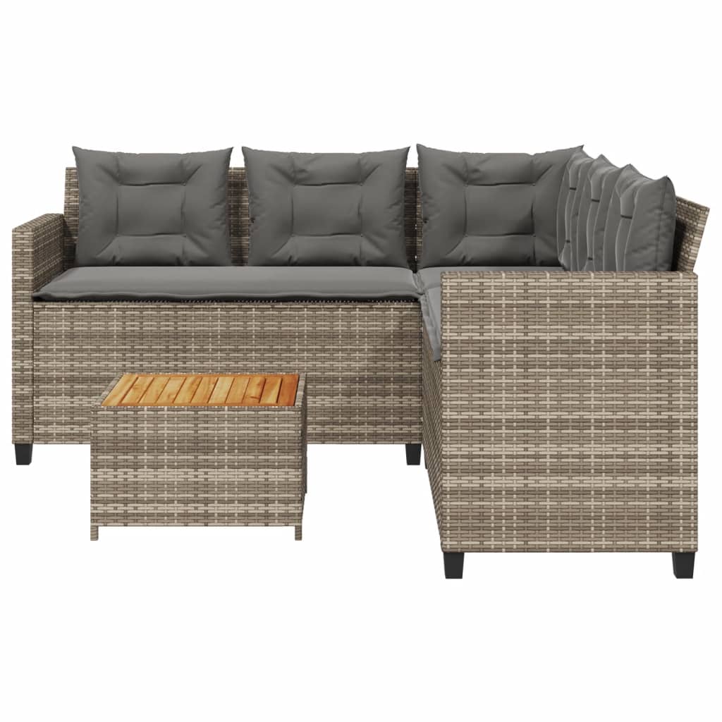havesofa med bord og hynder L-formet polyrattan grå