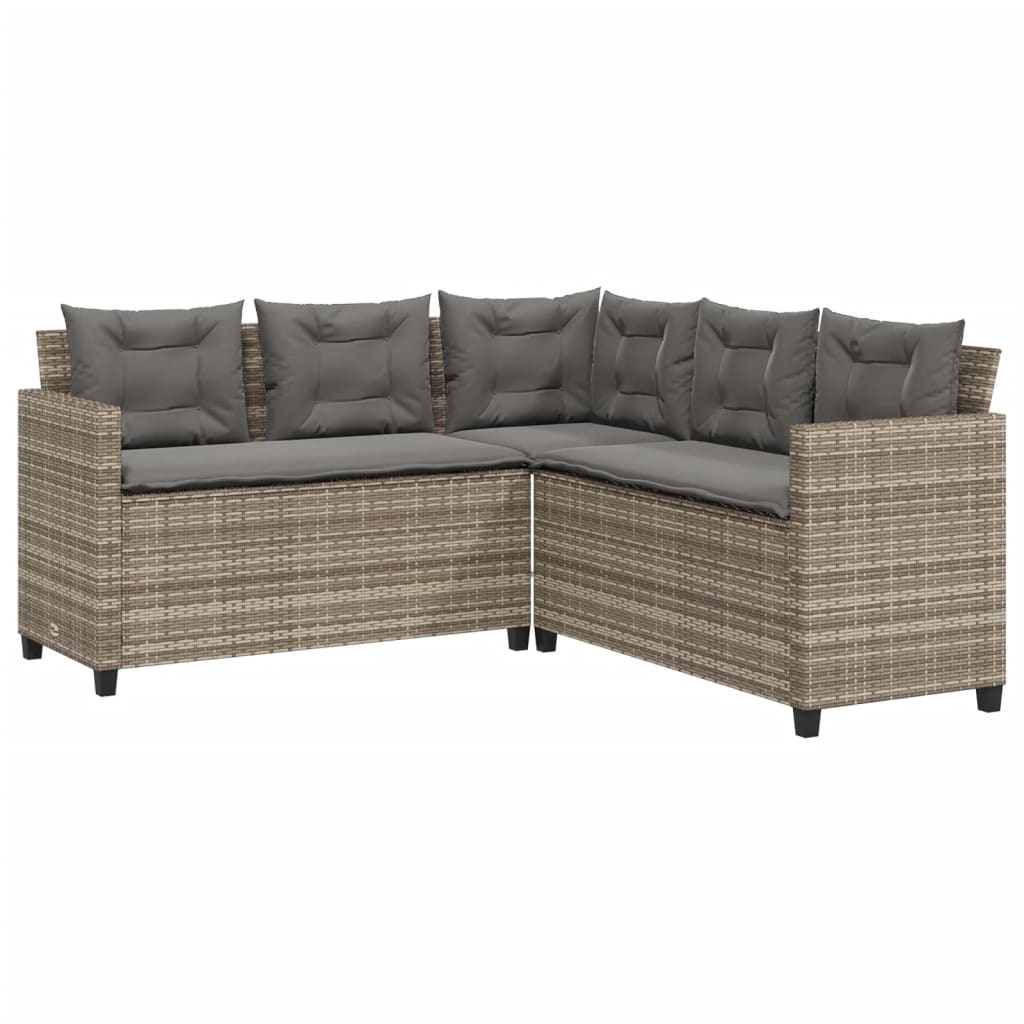 havesofa med bord og hynder L-formet polyrattan grå