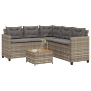 havesofa med bord og hynder L-formet polyrattan grå