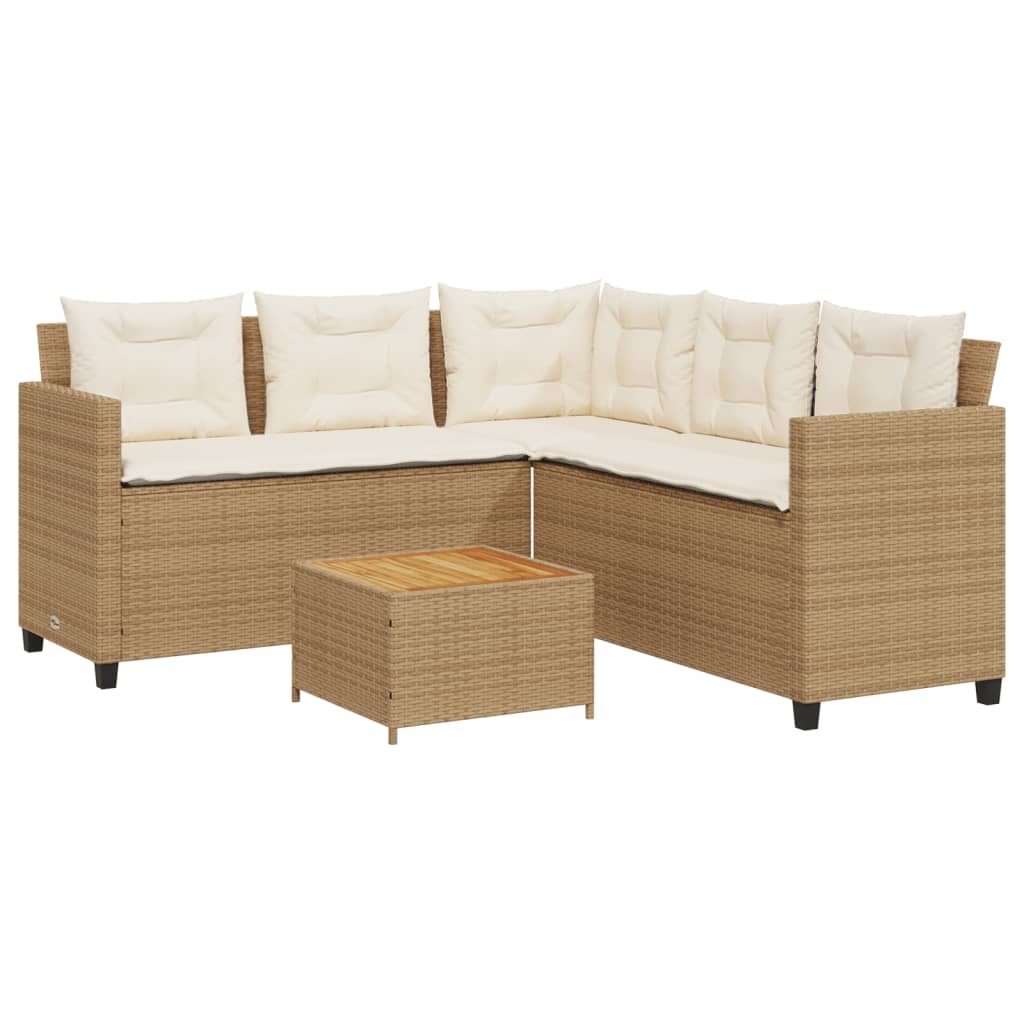 havesofa med bord og hynder L-formet polyrattan beige