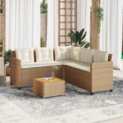 havesofa med bord og hynder L-formet polyrattan beige