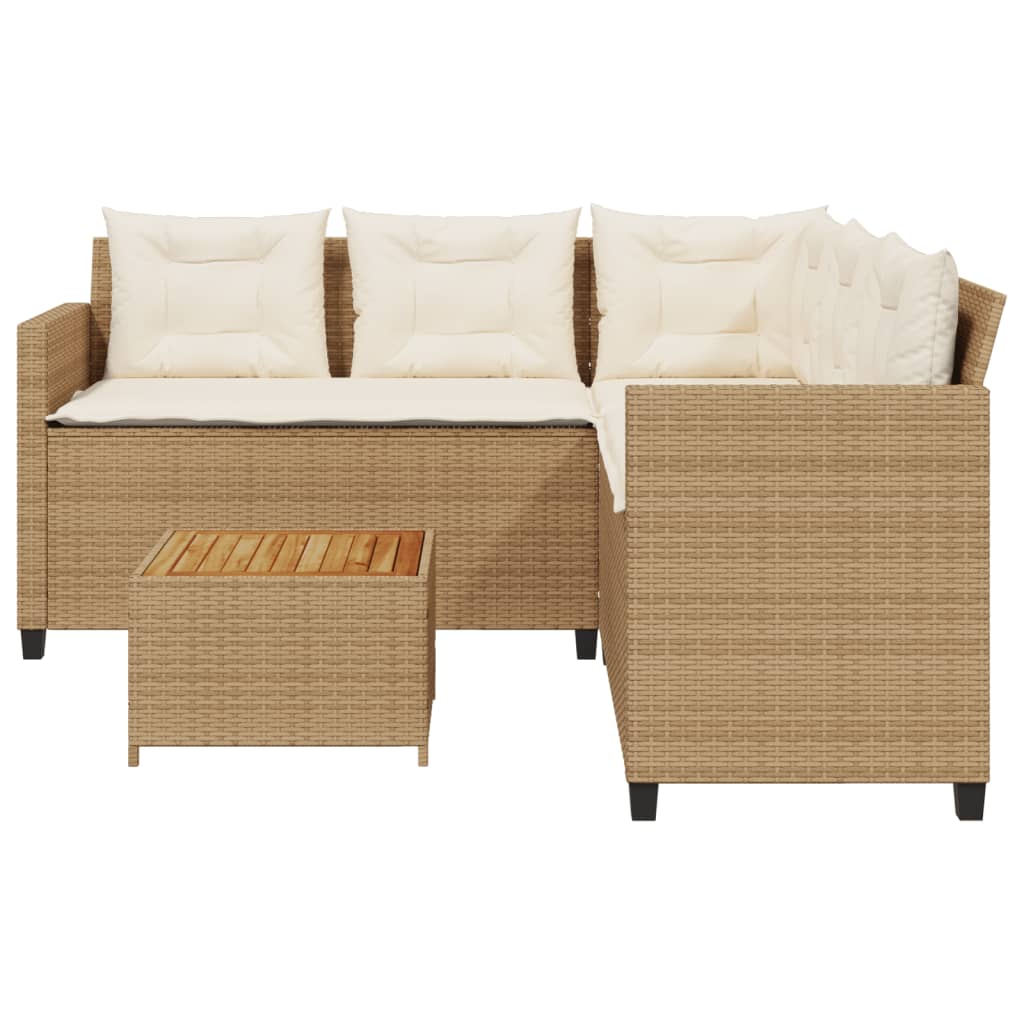 havesofa med bord og hynder L-formet polyrattan beige