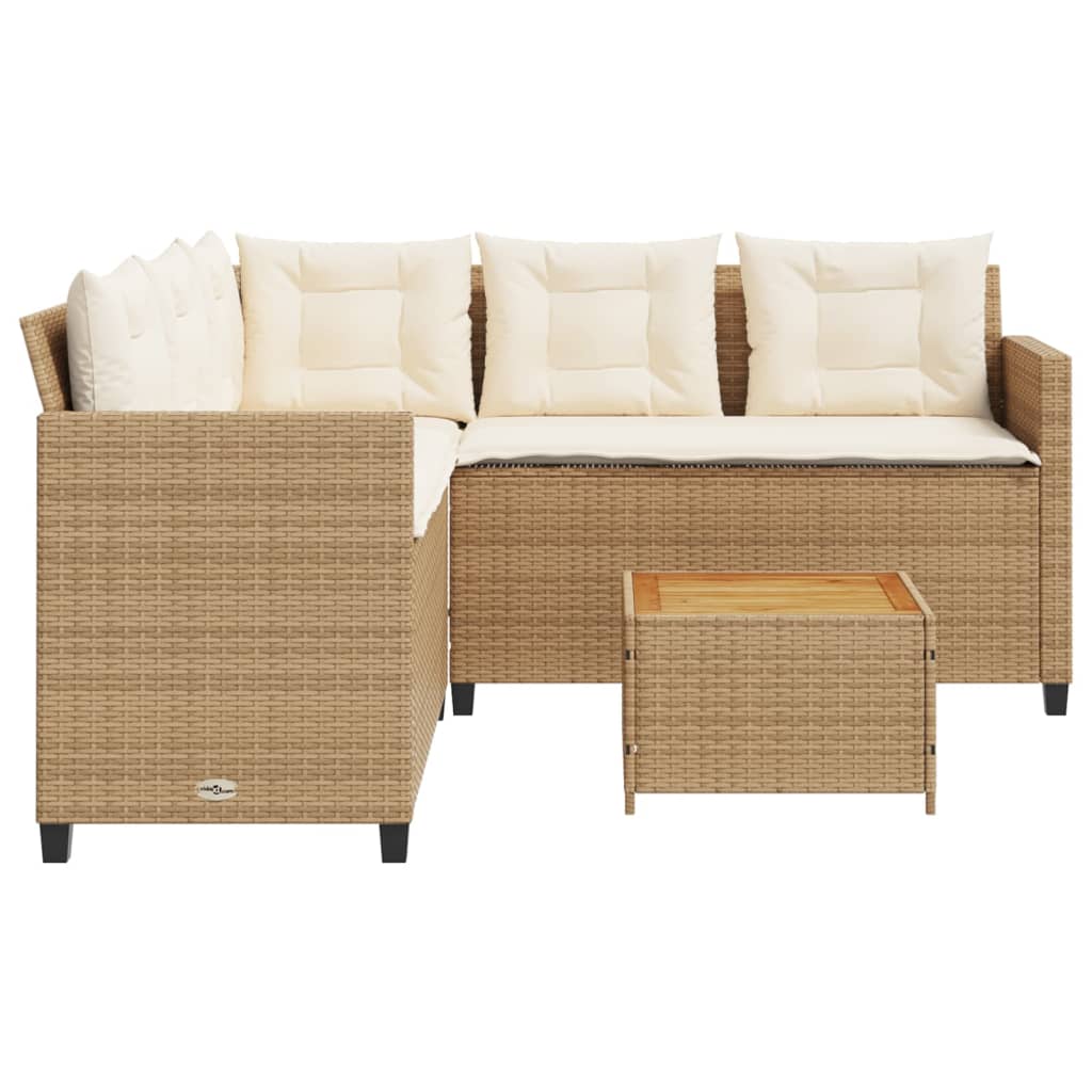 havesofa med bord og hynder L-formet polyrattan beige