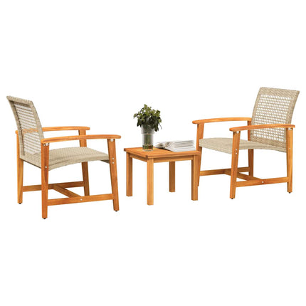 bistrosæt 3 dele polyrattan og akacietræ beige