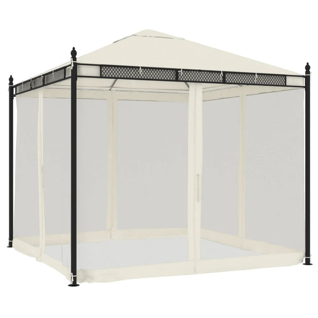 pavillon 2,93x2,93 m meshvægge stål cremefarvet