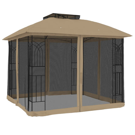 pavillon 2,94x2,94 m dobbelt tag + meshvægge stål gråbrun