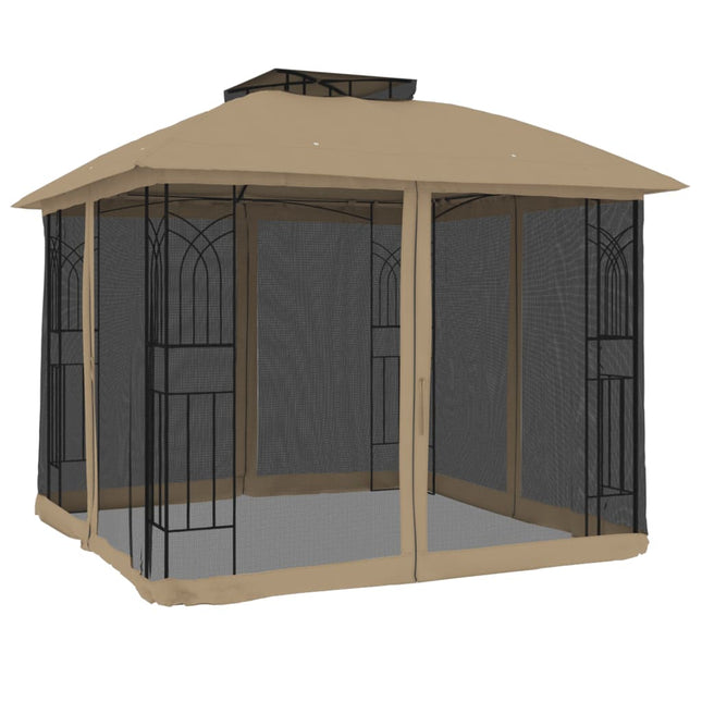 pavillon 2,94x2,94 m dobbelt tag + meshvægge stål gråbrun