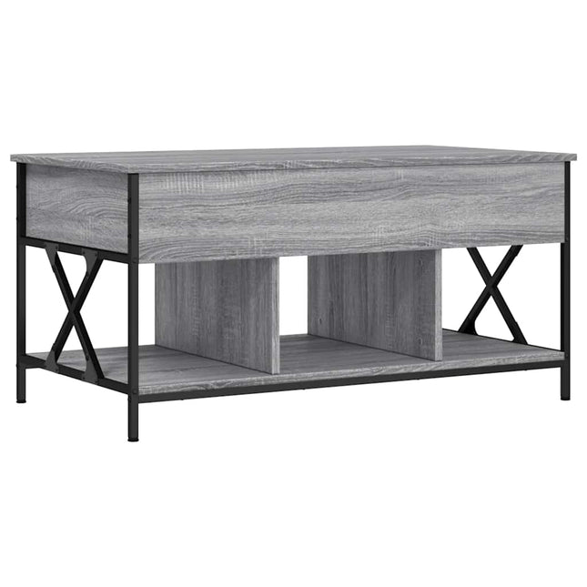 sofabord 100x55x50 cm konstrueret træ og metal grå sonoma-eg