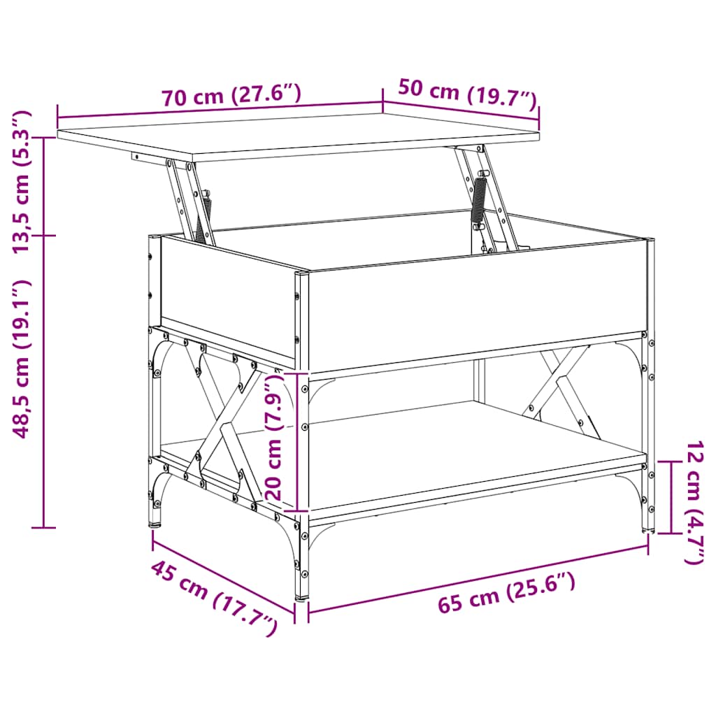 sofabord 70x50x50 cm konstrueret træ og metal grå sonoma-eg