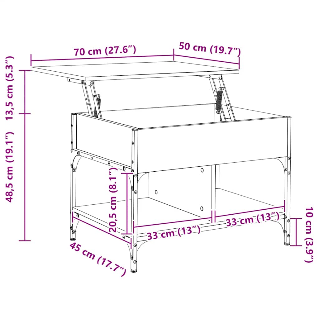 sofabord 70x50x50 cm konstrueret træ sort