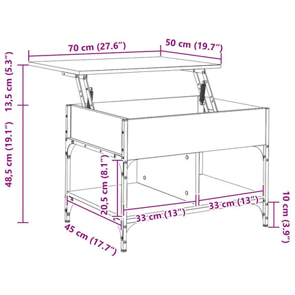 sofabord 70x50x50 cm konstrueret træ sort