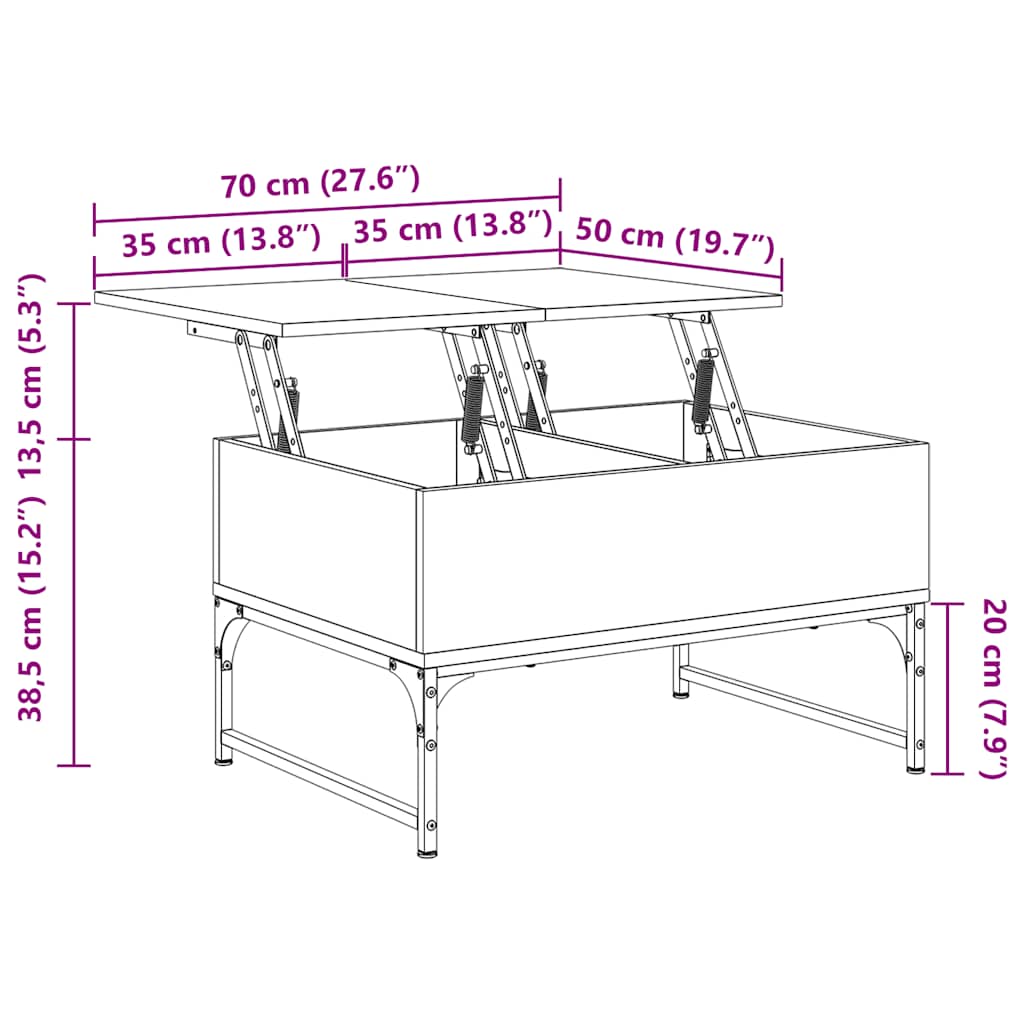 sofabord 70x50x40 cm konstrueret træ og metal grå sonoma-eg
