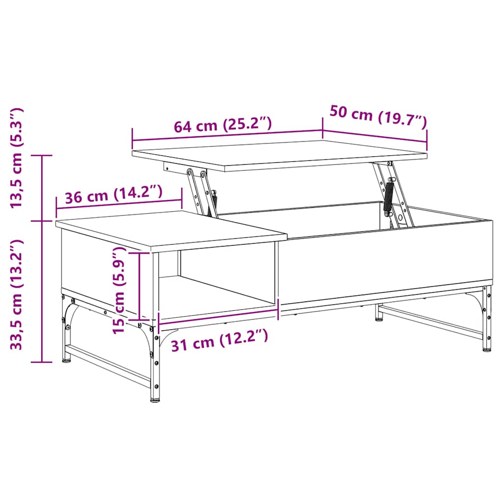 sofabord 100x50x35 cm konstrueret træ og metal sonoma-eg