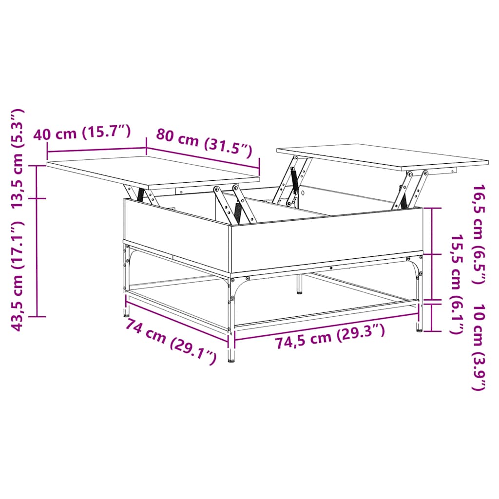 sofabord 80x80x45 cm konstrueret træ og metal sonoma-eg