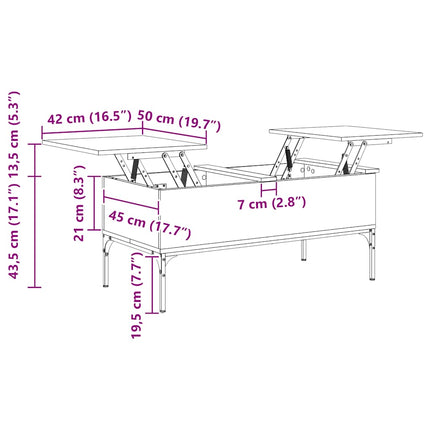 sofabord 100x50x45 cm konstrueret træ og metal røget egetræ