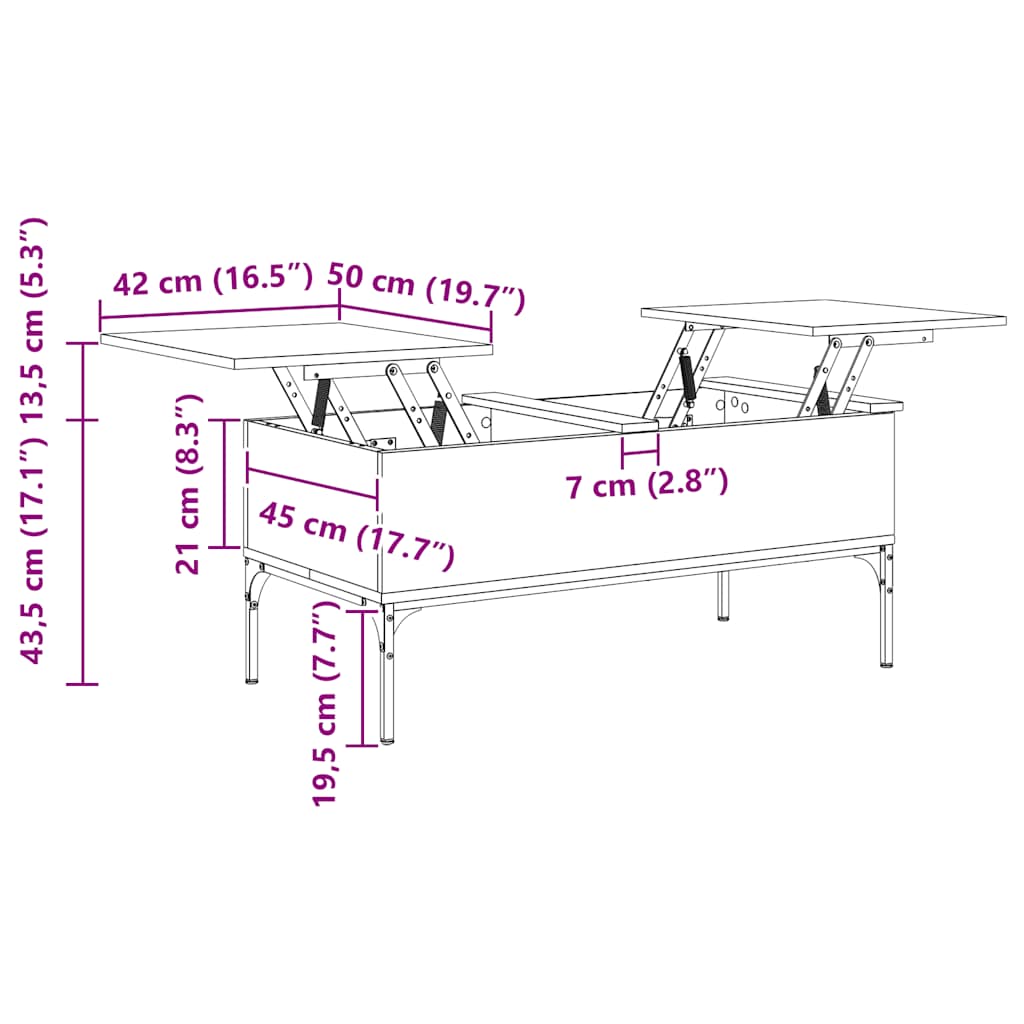sofabord 100x50x45 cm konstrueret træ og metal grå sonoma-eg