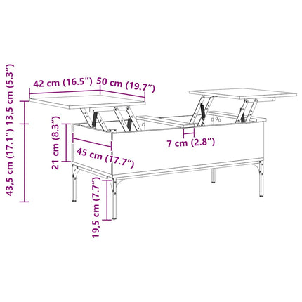 sofabord 100x50x45 cm konstrueret træ og metal brunt egetræ