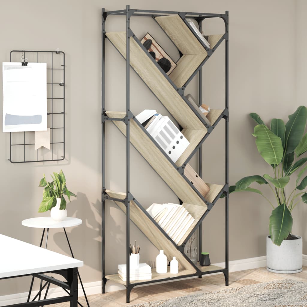 Bogreol 79×30×180 cm i konstrueret træ og metal - sonoma eg