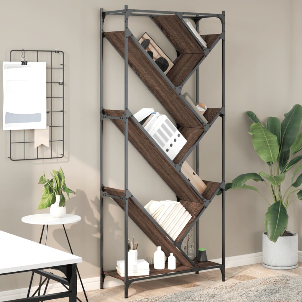 bogreol 79x30x180 cm konstrueret træ og metal brunt eg billede