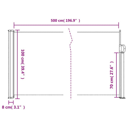 sammenrullelig sidemarkise 100x500 cm hvid