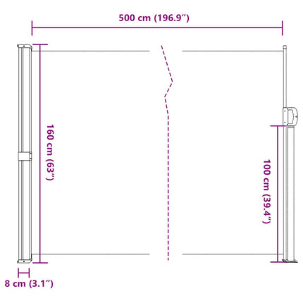 sidemarkise 160x500 cm sammenrullelig cremefarvet