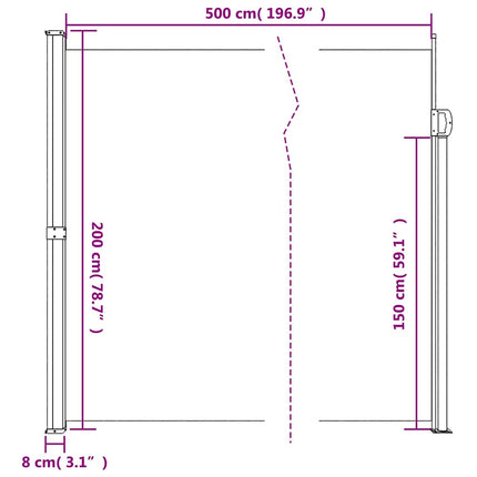 sidemarkise 200x500 cm sammenrullelig brun