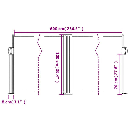 sammenrullelig sidemarkise 100 x 600 cm rød