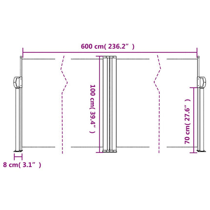 sammenrullelig sidemarkise 100 x 600 cm antracitgrå