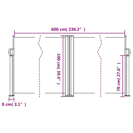 sammenrullelig sidemarkise 100 x 600 cm brun