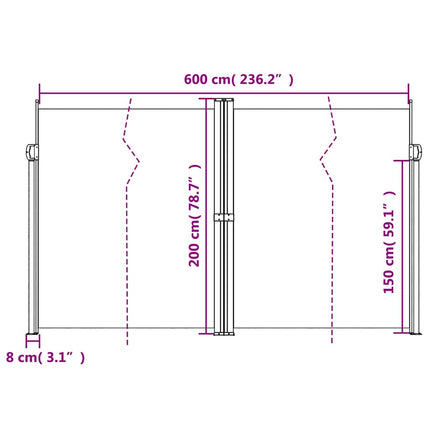sammenrullelig sidemarkise 200x600 cm antracitgrå