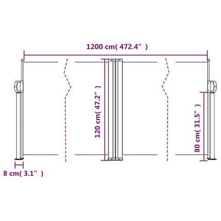 sidemarkise 120x1200 cm sammenrullelig sort
