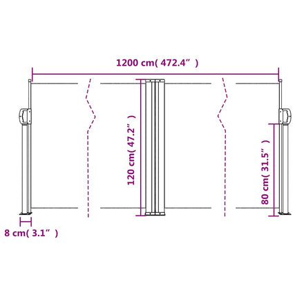 sidemarkise 120x1000 cm sammenrullelig cremefarvet