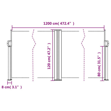 sidemarkise 120x1000 cm sammenrullelig beige