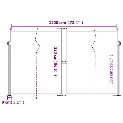 sammenrullelig sidemarkise 220x1200 cm sort