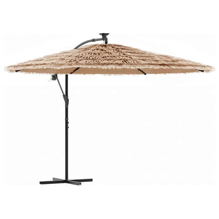 haveparasol med LED-lys og stålstang 290x290x238 cm brun