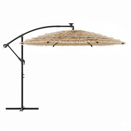 haveparasol med LED-lys og stålstang 290x290x238 cm brun